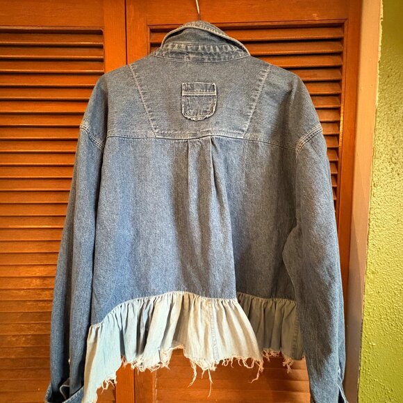 Anthropologie Denim Ruffle Blouse Jacket Size L - Picture 4 of 4